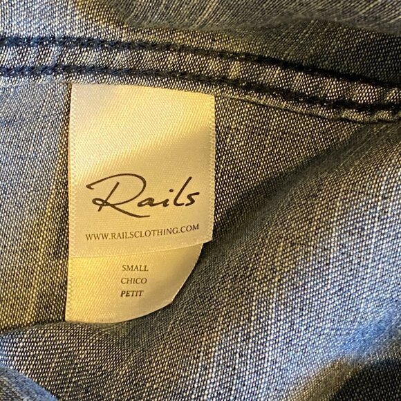 RAILS Chambray Blue Denim Shirt-Dress Raw Hem Embroidered Sz S #103W - Picture 4 of 13